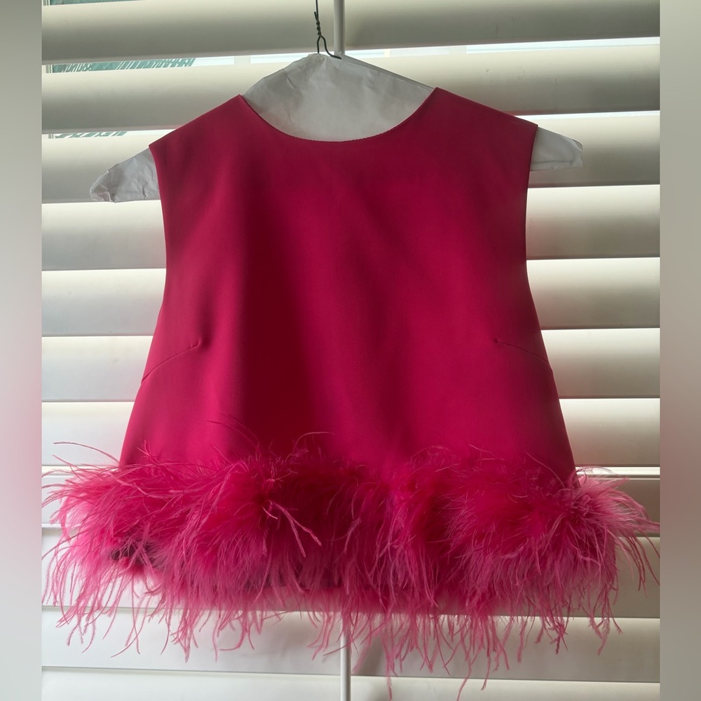 Pink Feather Trim Sleeveless Top